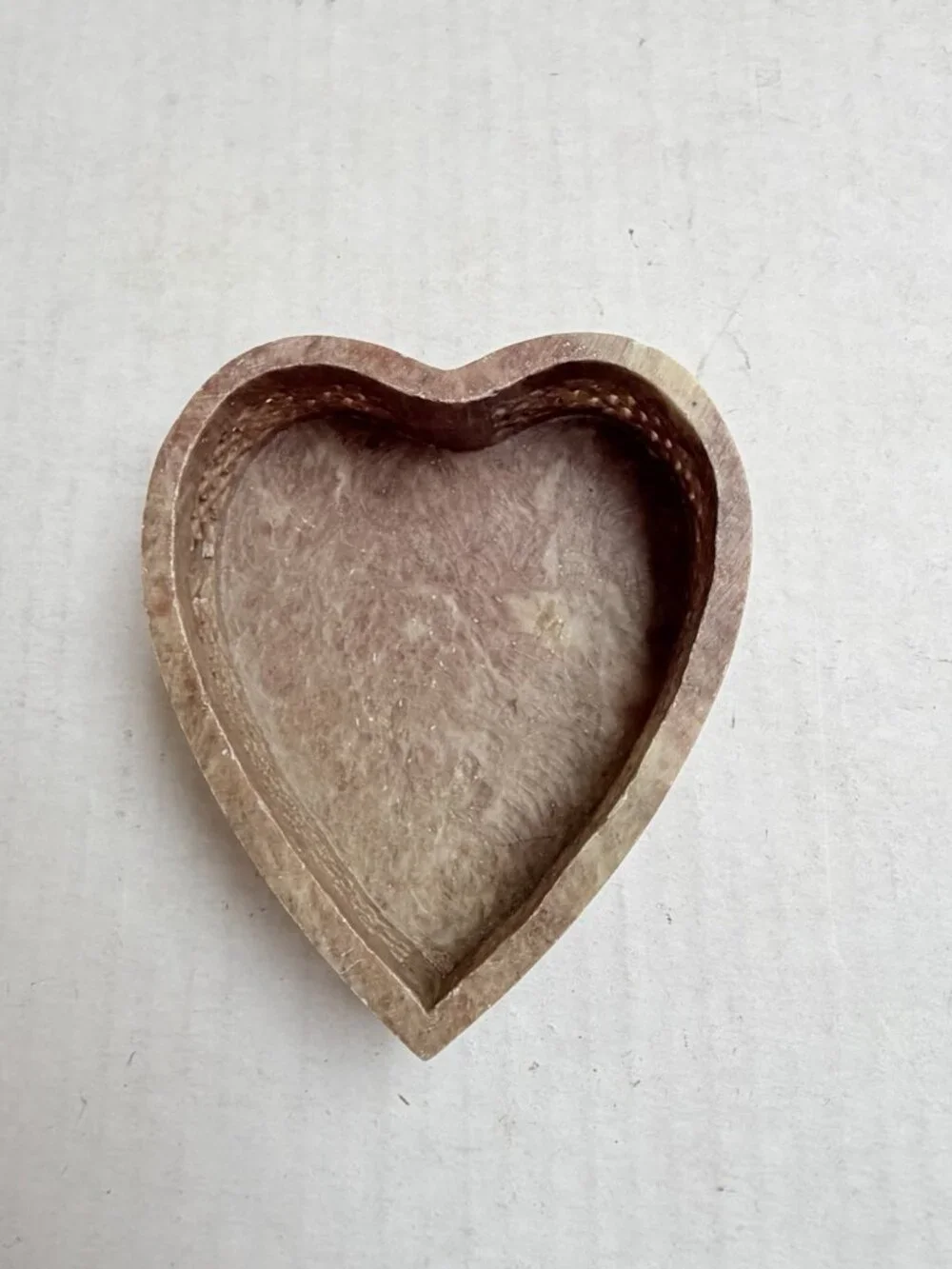 Small Heart Shaped Brown Tan Stone Trinket Dish Jewelry Make Up Tray FLAWED